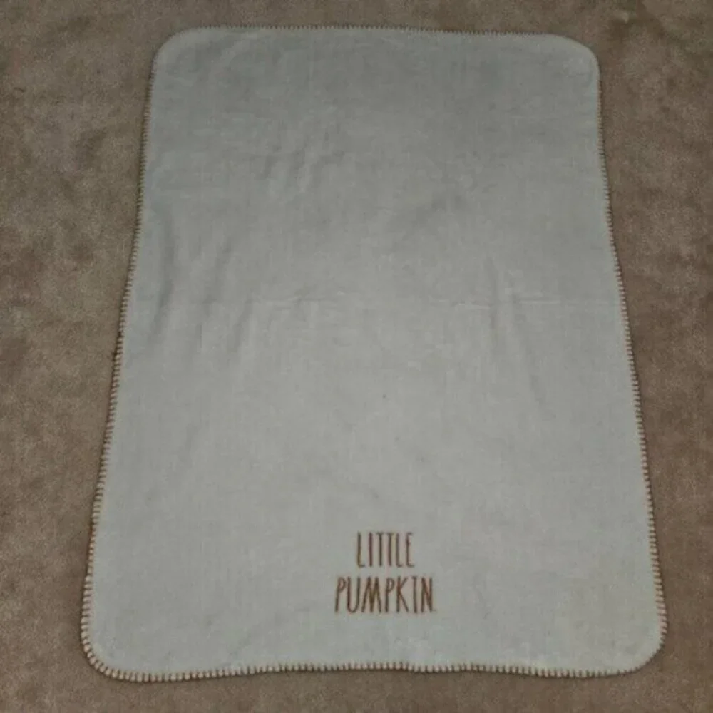 Rae Dunn Little Pumpkin Baby Blanket White Fleece Fall Halloween Thanksgiving